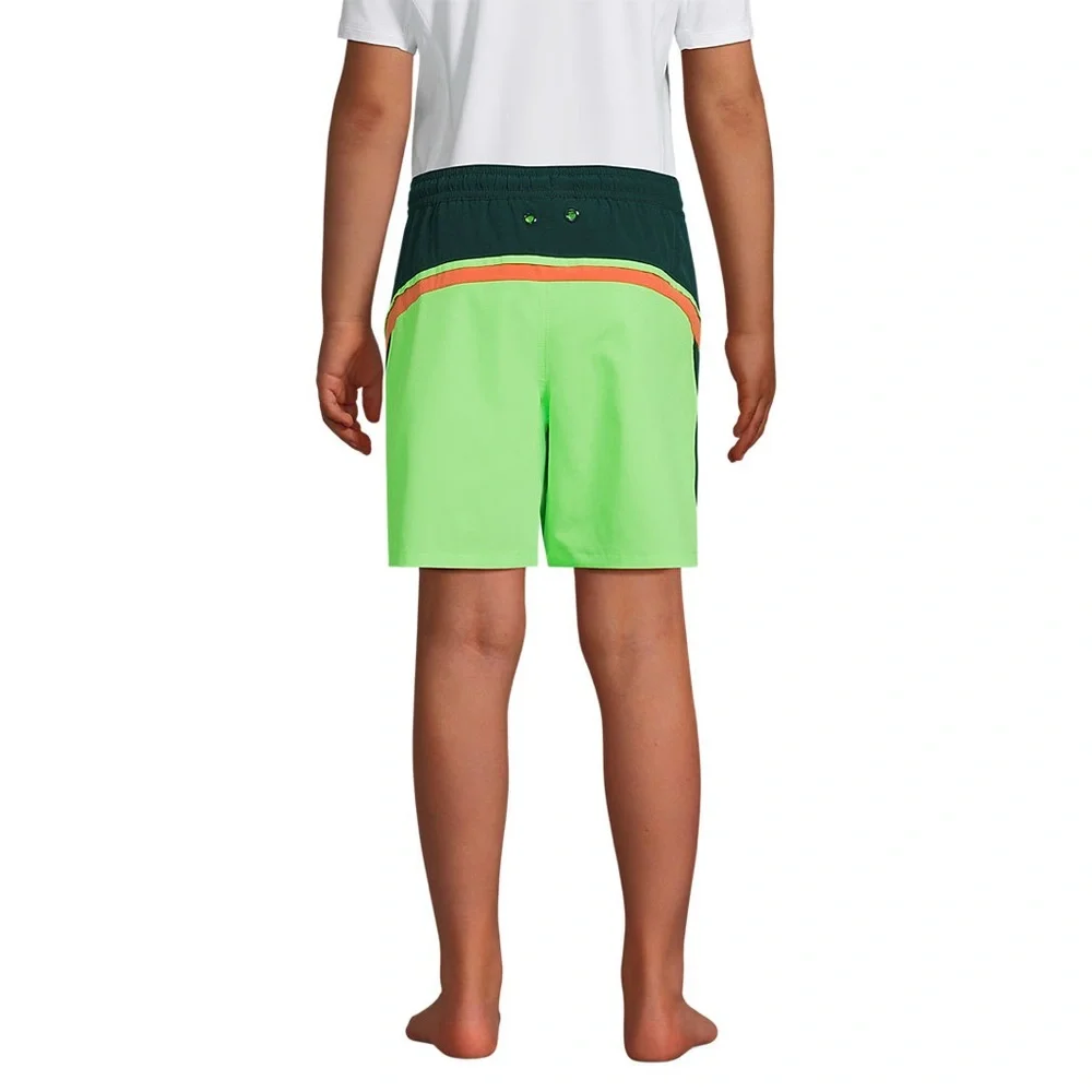 Lands End electric lime colorblock hydroliner swim trunks size 18-20